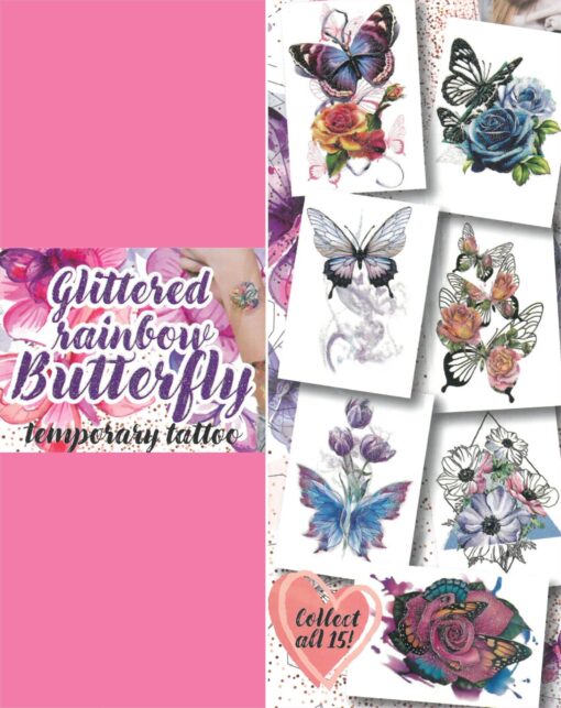 Tatuaggio per bambini Temporaneo - Tattoo Glittered Rainbow Butterfly